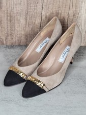 Rangoni of Florence 80's Women s Shoes Tan Black Gold Tone Chain Size 8AA EUC
