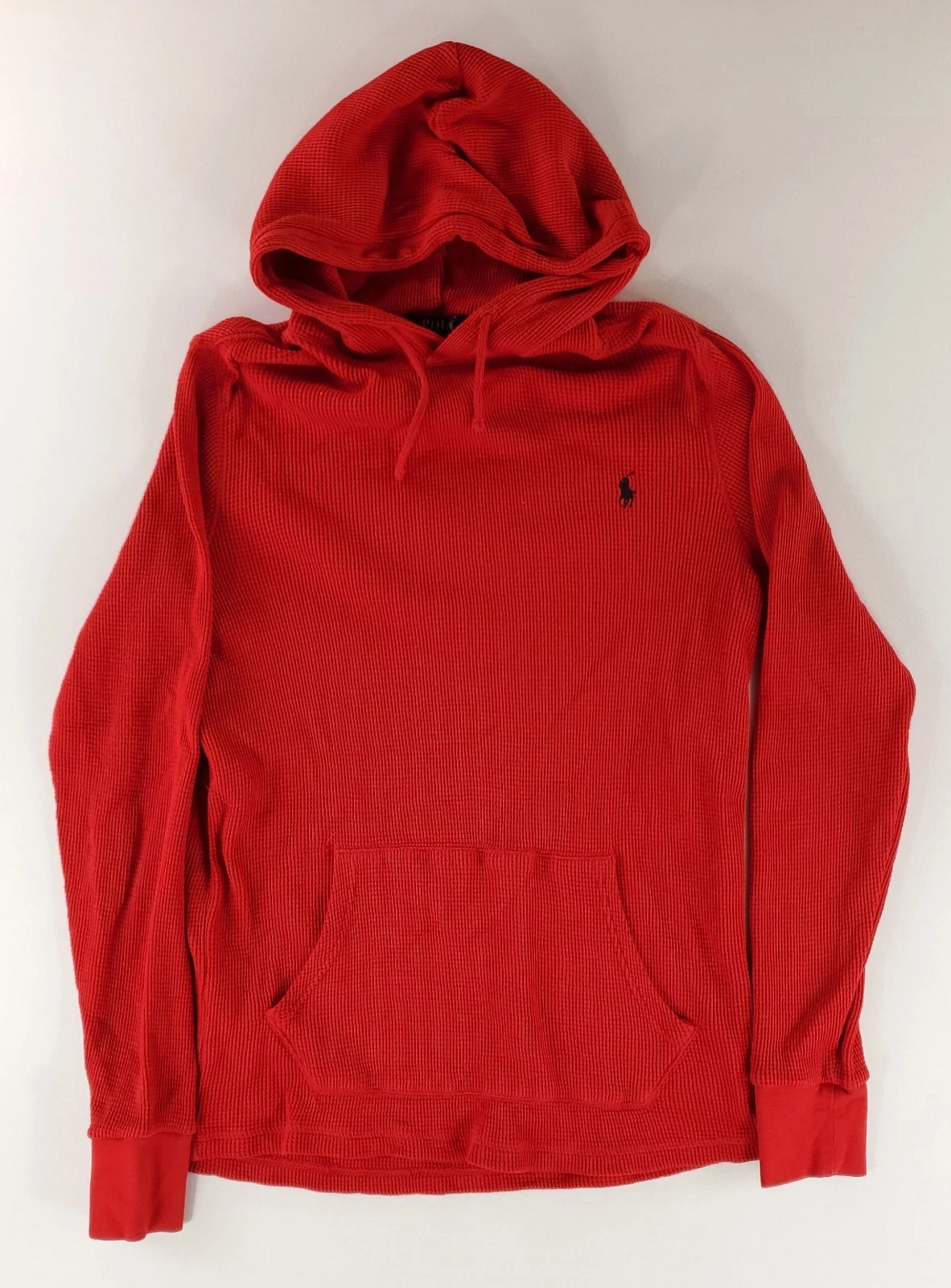 Polo Ralph Lauren Thermal Hoodie Red Drawstring Kangaroo Pouch Mens M