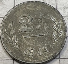 1944 Belgium 2 Franc Coin 