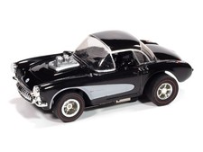 AUTO WORLD 57 Chevy Corvette Convertible-Gloss Black  Silver Xtraction SLOT CAR