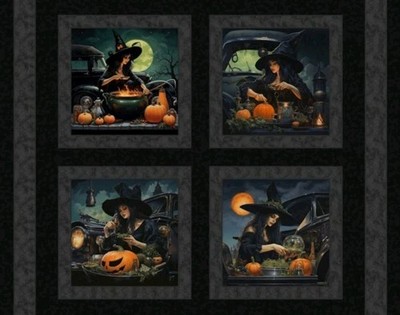 MDG - Halloween Pumpkin Witch Quilting Fabric Pillow Panel 