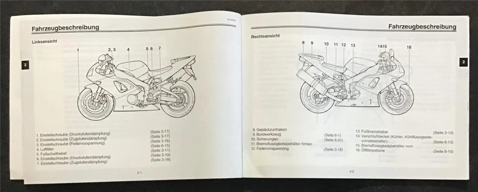 YAMAHA YZF-R1 Motorcycle Instruction Manual AUG 1998 #4XV-28199-G1 German Text - Image 3 of 4