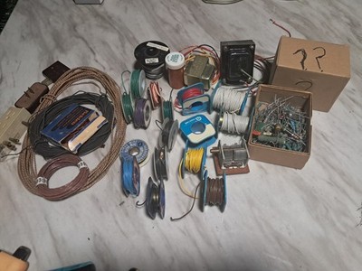 Vntg Radio Repair Lot Belden Alpha Hookup Wire, Box Of Resistors, And Box Of ?'s