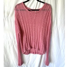 Free People Pink Cable Knit Sweater Wool Angora