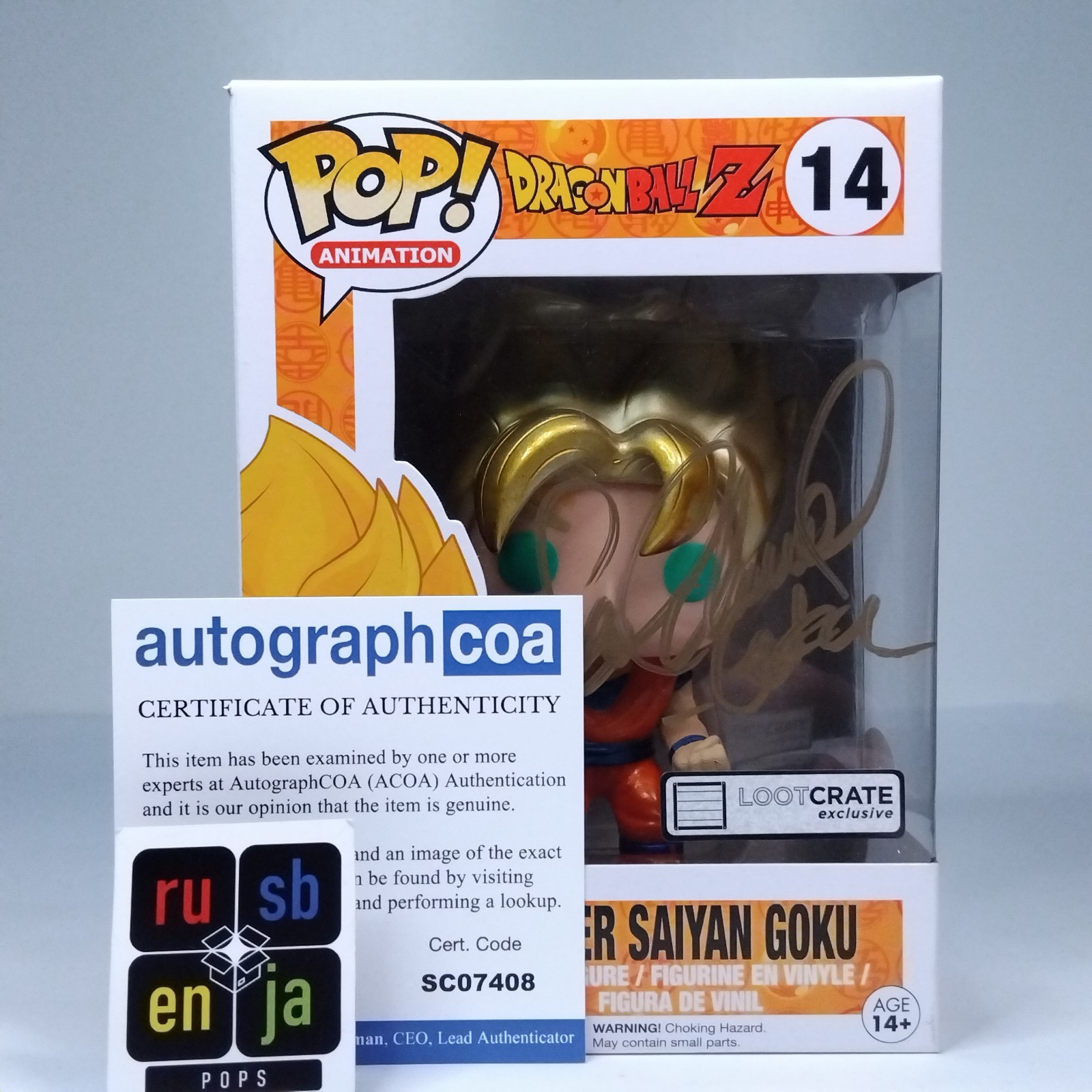 Funko Pop! Anime DBZ Dragon Ball Z Super Saiyan Goku Firmado Sean Schemmel #14