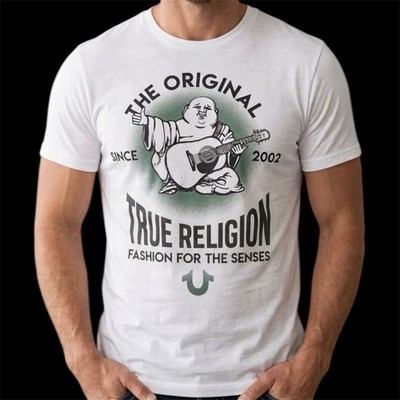 $69 TRUE RELIGION White REAL DEAL BUDDHA Short Sleeve Designer Graphic T-shirt