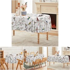 Spring Summer Tablecloth 60x84 Inch Oval Birds Branch Floral Party Picnic Dinner