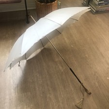 Vintage Mid Century Parasol Cream Off White Umbrella Bakelite Handle Tassel