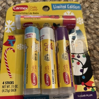 Lot of 2 - Carmex Limited Ed Merry Berry Sugar Cookie Candy Cane Sugar Plum Set