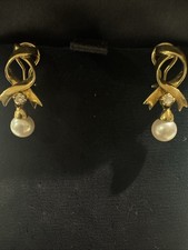 Tiffany & Co. 18k Diamond Pearl Earrings Estate Vintage Signed Piece