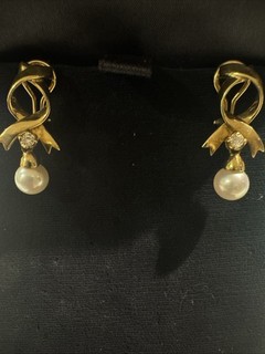 Tiffany & Co. 18k Diamond Pearl Earrings Estate Vintage Signed Piece