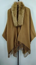 Michael Kors Faux Fur Collar Ruana Dark Camel Scarves Os