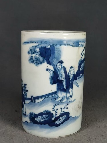 Antiker chinesischer Porzellan Qing Dynastie blau und weiß Pinseltopf 20 - Bild 3 von 9