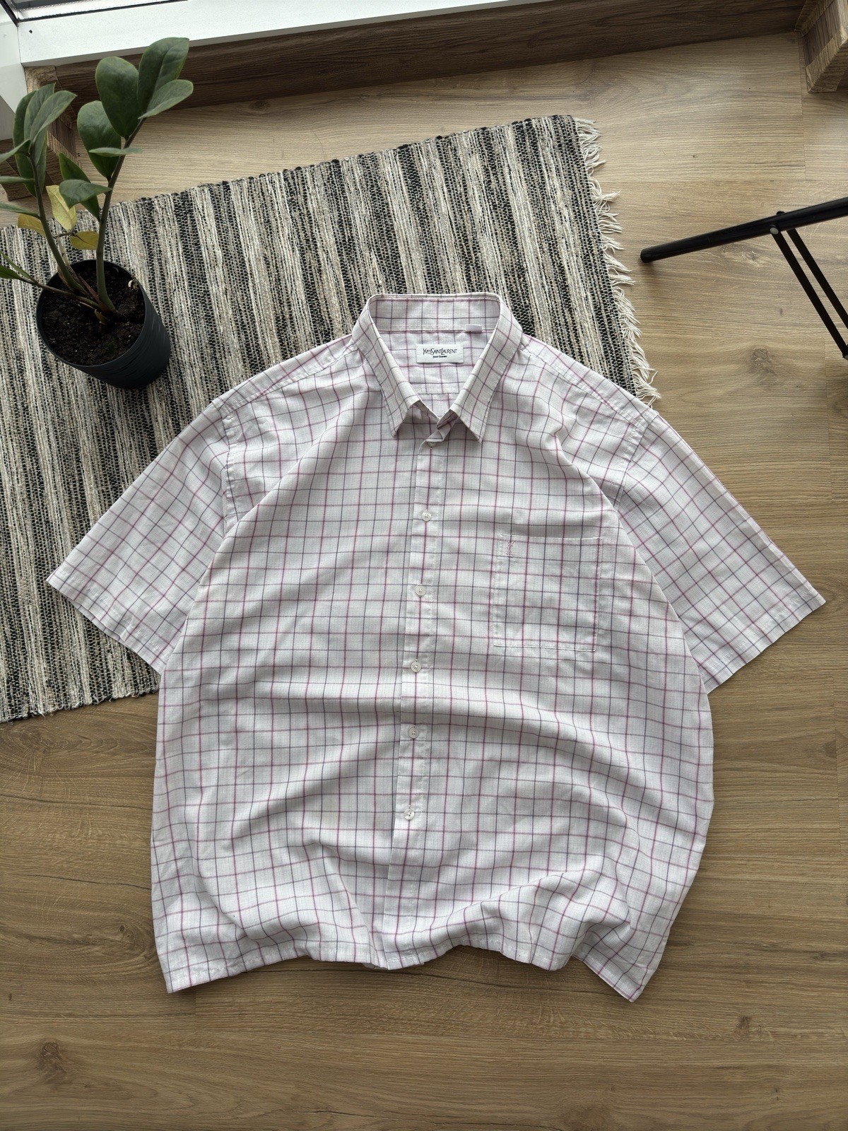 Camicia estiva Yves Saint Laurent vintage YSL con bottoni manica corta taglia Xl rosa