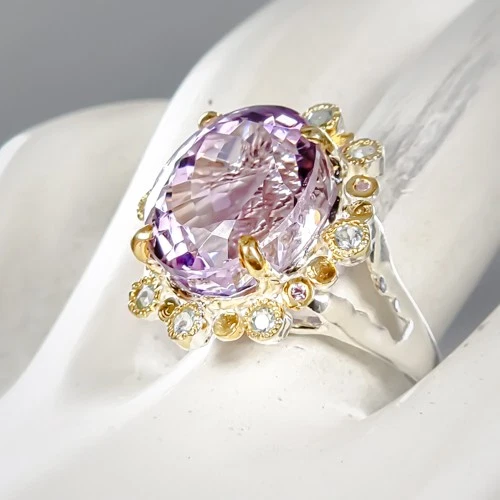 Кольцо из стерлингового серебра 925 пробы с натуральным аметистом 25 карат изобразительное искусство размер 8,5/R427678 - Изображение 2 из 4