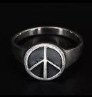 VTG Sterling Silver  1978 Onyx Inlay Hippie Peace Sign Signet Ring Size 7.5 3g