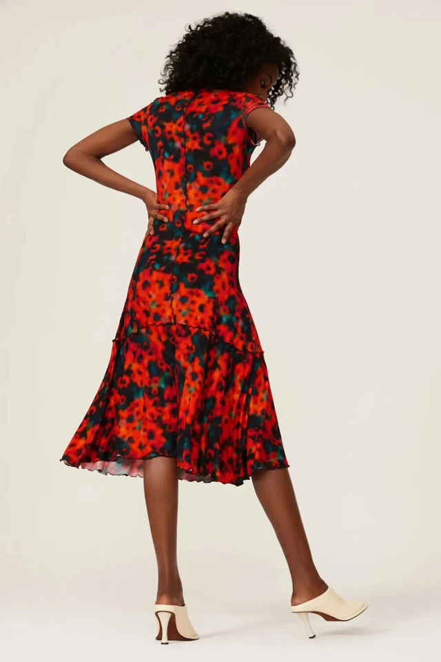 Proenza Schouler White Label Sunflower Floral-Print Midi Dress Size M $450 Retai - Image 3 of 4