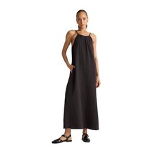 Quince Organic Cotton Gauze Sleeveless Maxi Dress Women M Black Minimalist NEW