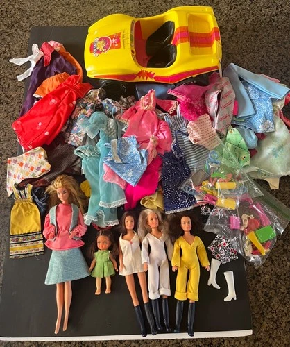 Huge Vintage Barbie Lot 70s Clothes Accessories Dune Buggy Charlies Angels Dolls