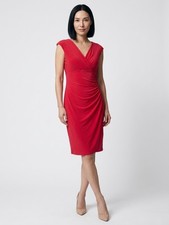 RALPH LAUREN Red Faux Wrap Matte Jersey Ruched Sheath Dress Sz 6