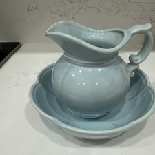 Vintage McCoy Light Blue Pottery Pitcher & Bowl Basin Set #7528
