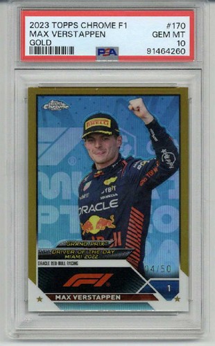 2023 TOPPS CHROME F1 GOLD REFRACTOR #170 MAX VERSTAPPEN CARD /50 PSA 10 POP 10