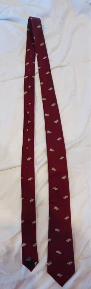 男式 J.Crew 勃艮第金色圣诞车 100% 真丝领带均码 — 第 4/4 张图片