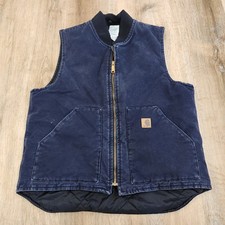 Vtg Carhartt V02 MDT Large Tall Vest USA Union Duck Canvas Quilt Lined Navy Blue