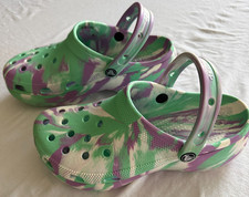 Crocs Classic Platform Clogs Tye Dyed Green/Purple/White W9 Excellent Z-26 