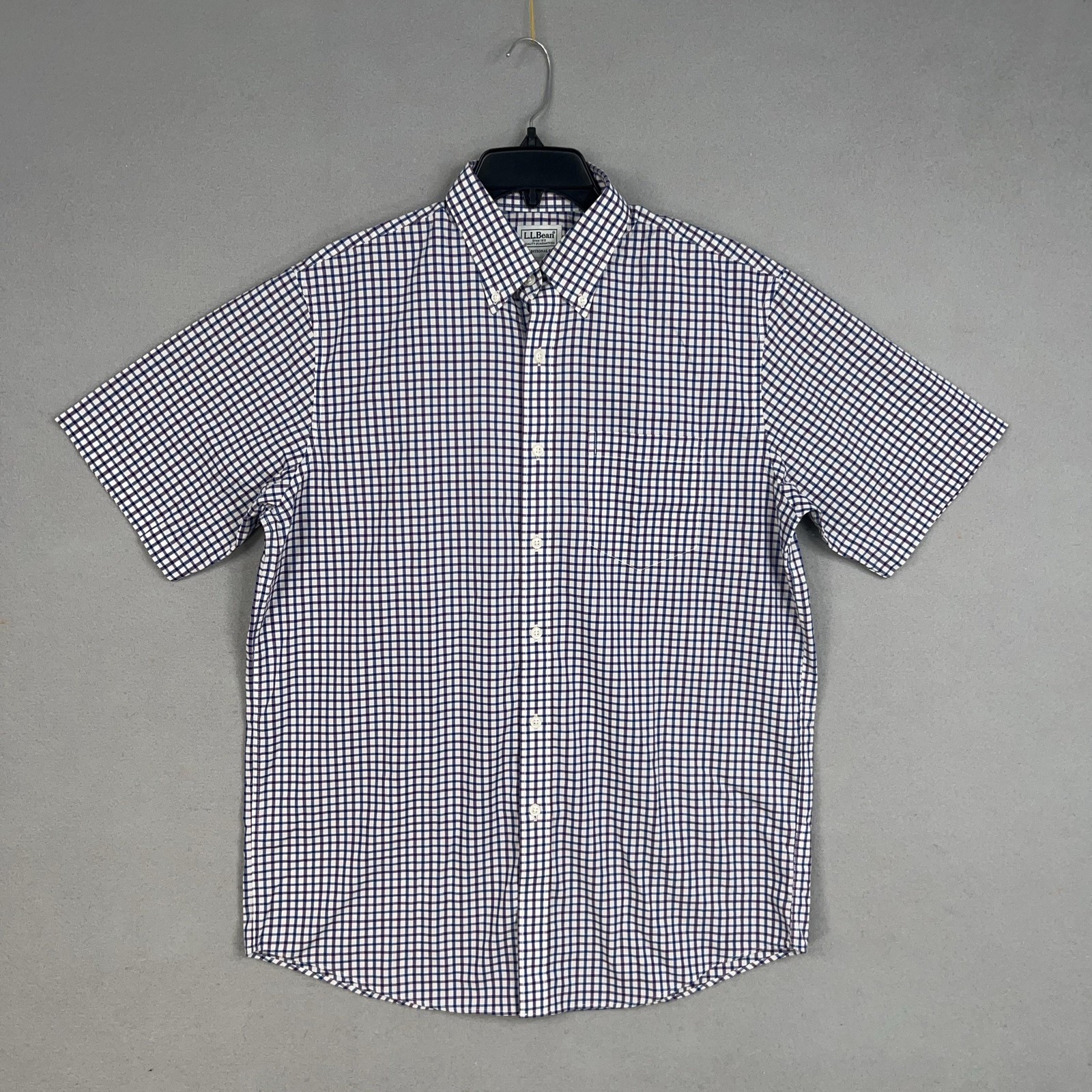 LL Bean Shirt Mens Medium Blue Plaid Traditional Fit Outdoor Camp Gorp Casual