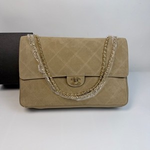Soft Khaki Diamond Stitch Suede Flap Bag Antique Gold Hardware Daily Handbag