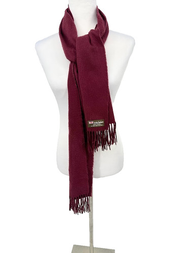 100% Cashmere Scarf Mens Womens One Size Maroon Fringe Made in Scotland FLAWED