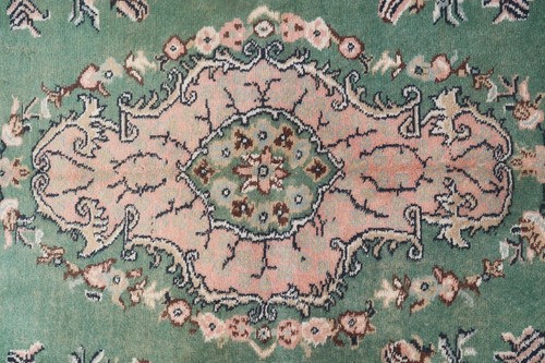 5'3x8'5 ft Afghan Medallion Serapi Rug, Pink Green Turkmen Handmade Bedroom Rug - Picture 6 of 13