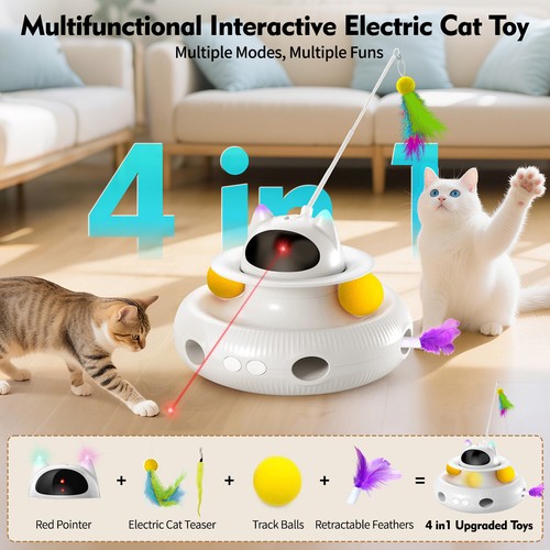 Juguetes interactivos láser para gatos interiores gatos mascotas automáticos, USB gato teaser juguete para mascotas blanco - Imagen 5 de 8