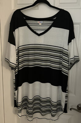 Lularoe Iris V Neck Tee White Grey & Black Stripes 3XL 3X NWT