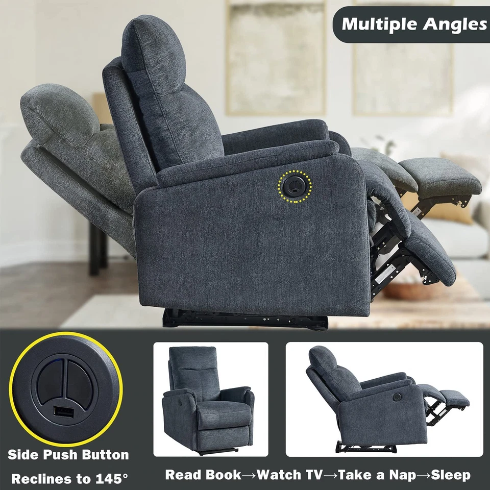 Electric Power Recliner Reclining Single Chair Sofa w/ USB Charging Living Room - Image 4 of 4