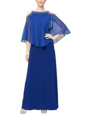 ALEX EVENINGS 8 Royal Blue Cold Shoulder Popover Beaded Gown NWT 229