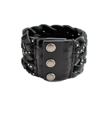 NEW Authentic SAINT LAURENT Black LEATHER BRAIDED/WOVEN Bracelet S