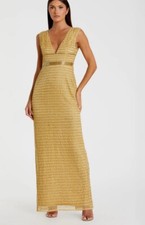 NEW Mac Duggal Gold Beaded Cap Sleeve V-Neck Column Gown – Style 5625 – Size 4