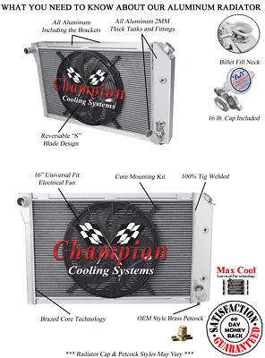 WR 2 Row 1'' Tubes Radiator, 16'' Fan for 1977 - 1982 Chevrolet Corvette V8 Engine