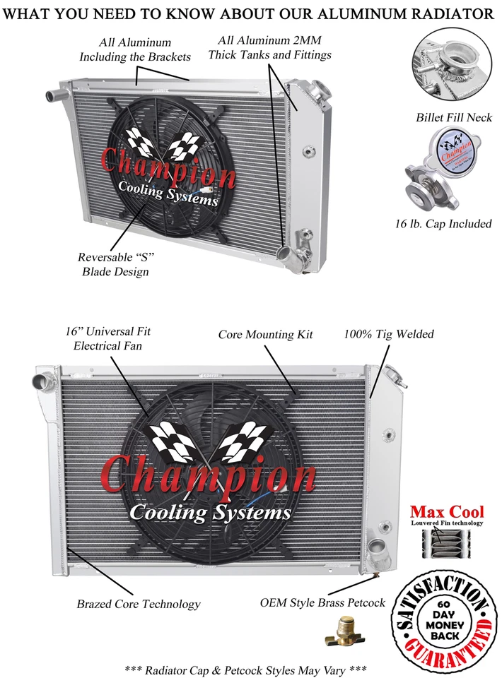 3 Row KR Champion Radiator W/ 16" Fan for 1977 - 1982 Chevrolet Corvette V8 Eng - Image 3 of 4