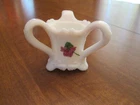 Vintage Milk Glass Footed Toothpick Holder Three Handled Kemple Hand Painted
