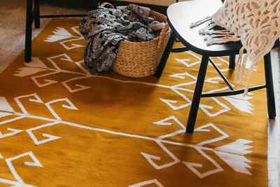 100% Handmade Natural Yellow Wool Rug Reversible Traditional living Area Carpets