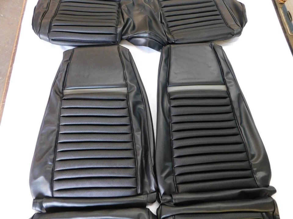 Nova reprodução Capas de assento Ford Mustang Mach 1 1970 dianteiras + traseiras com listras cinza - Imagem 3 de 4