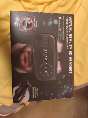 Utopia 360 Virtual Reality 3D Headset + Bluetooth Controller New In Box
