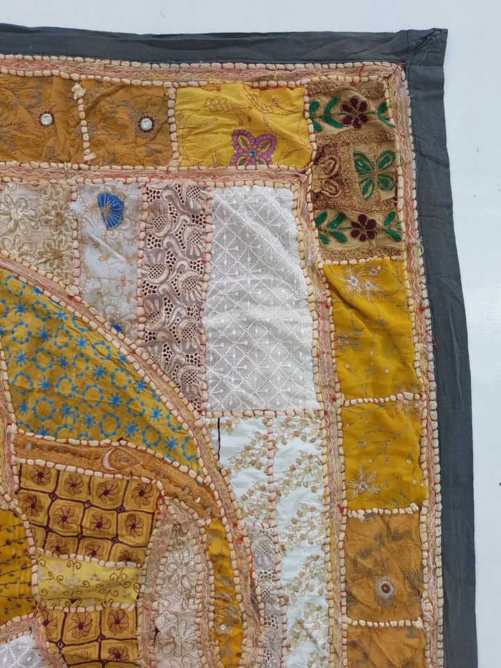 Vintage Indian Patchwork Embroidered Elephant Wall Hanging Tapestry 150x99cm - Image 4 of 4