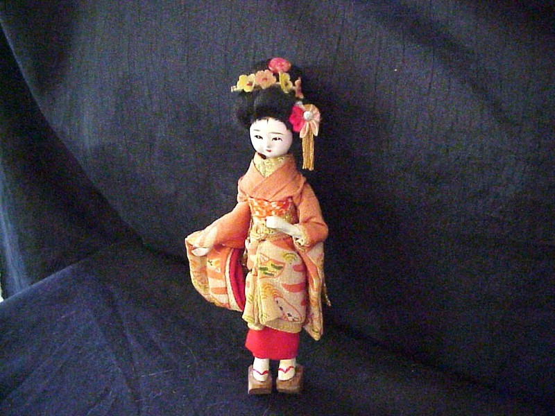 Antique Dollhouse 1/12th Japanese gofun  kimono doll  exquisite 4 1/4"  Rare