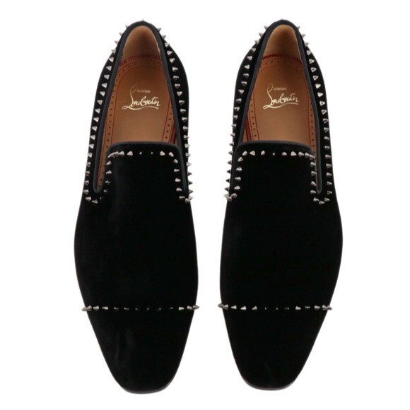 Christian Louboutin Dandeton Spikes Black Velvet Loafers  display picture 3