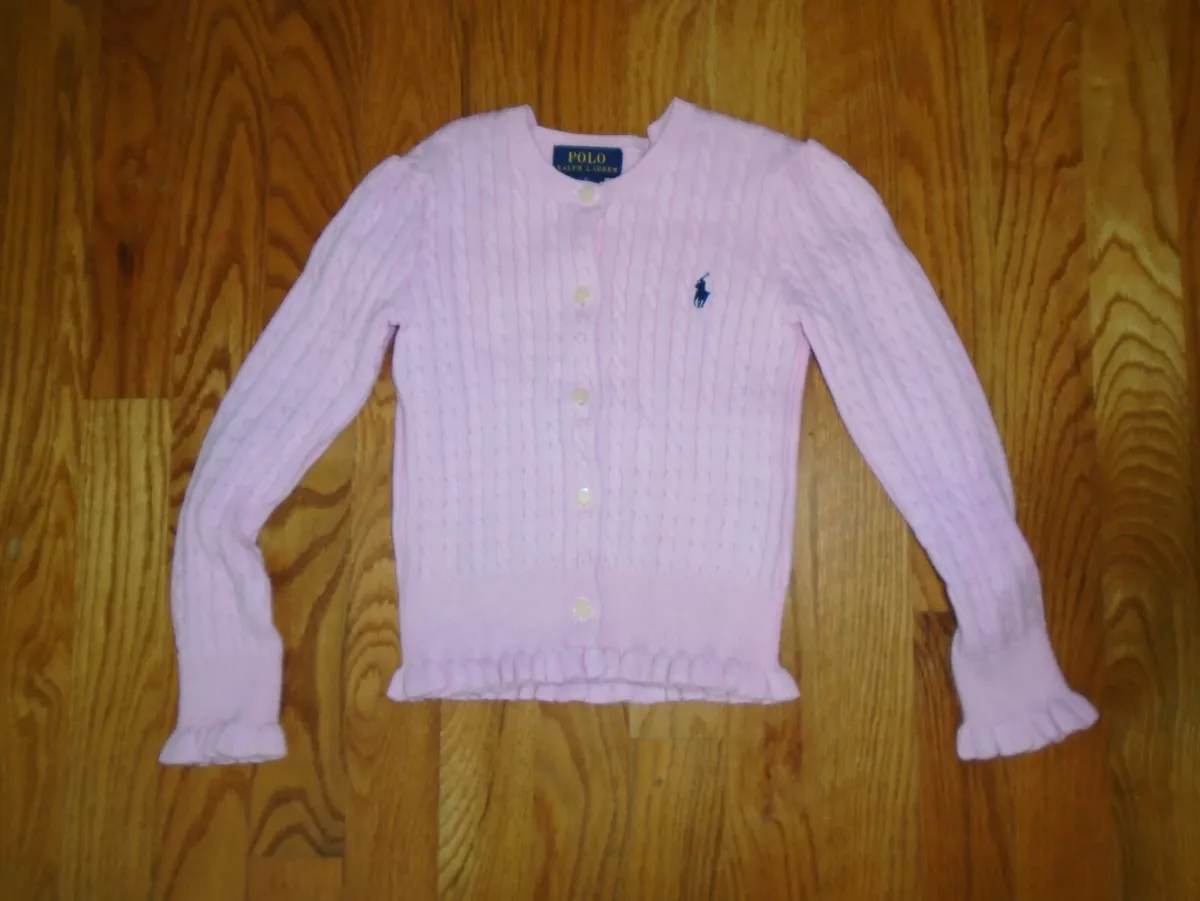 POLO RALPH LAUREN GIRLS CARDIGAN size 5 PINK RUFFLE 100 COTTON