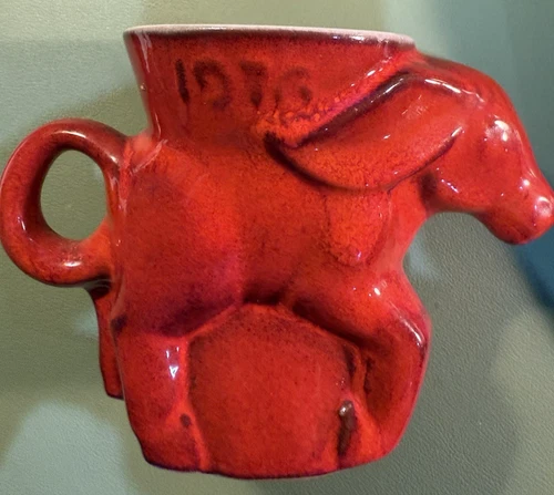 Vintage FRANKOMA Pottery 1976 Bicentennial Red Democrat Donkey Mug